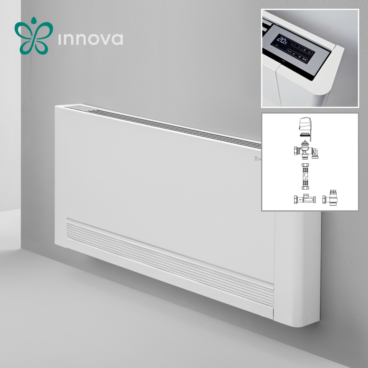 Innova, конвектор за подов монтаж SL 1000B + управление за вграждане SmartTouch+трипътен вентил (*)