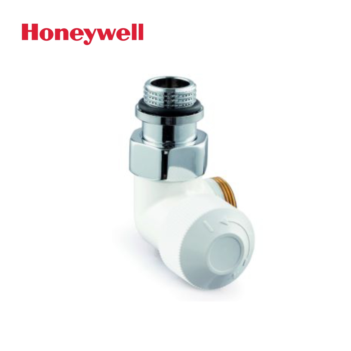 Honeywell, термостатен радиаторен вентил Thera Design, бял, двойно ъглов, ляв с резба M24x19 -1/2″