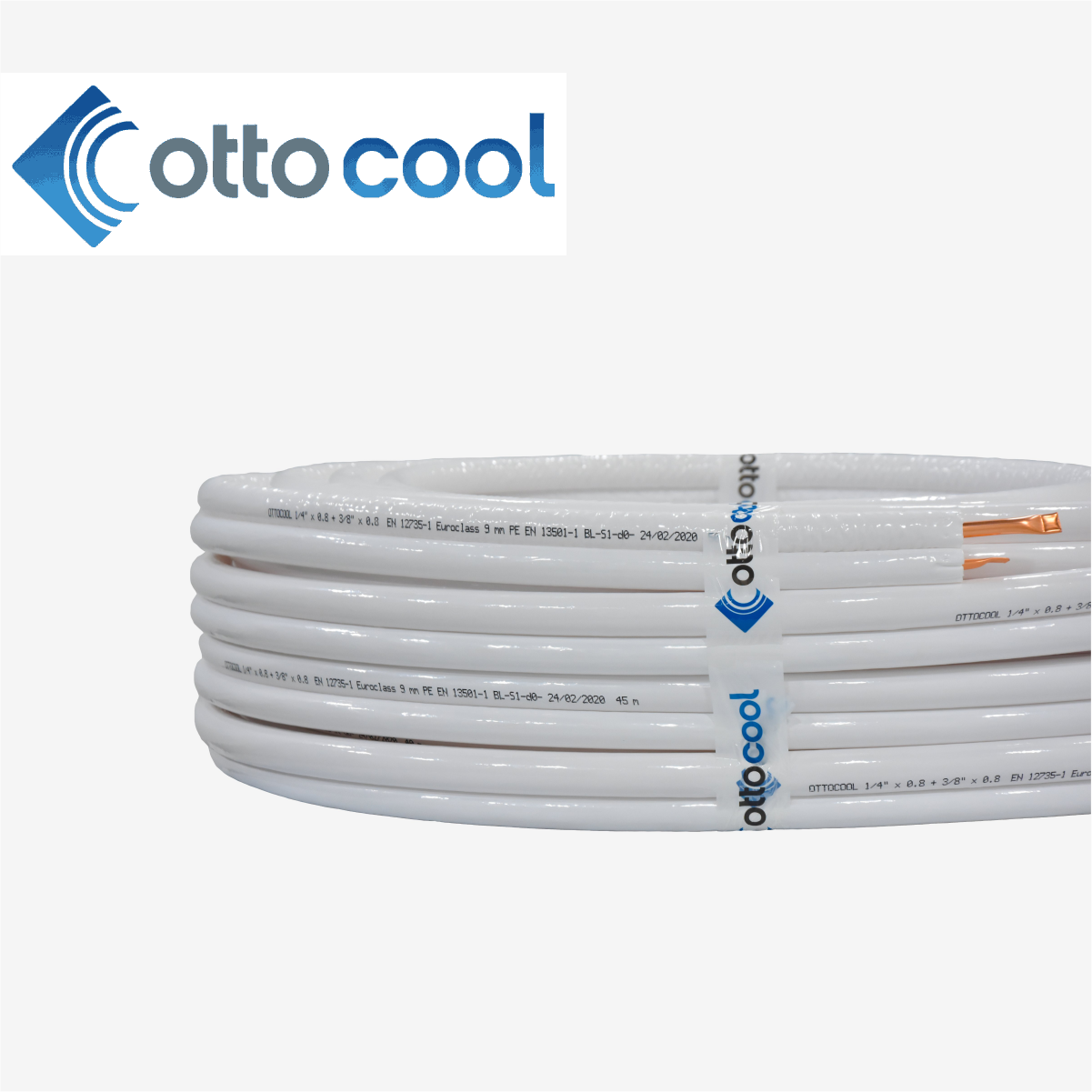 Ottocool, тръба медна 1/4″ – 6.35 mm х 0.8+3/8″-9.52 mm х 0.8 сдв., с изолация 9мм @А